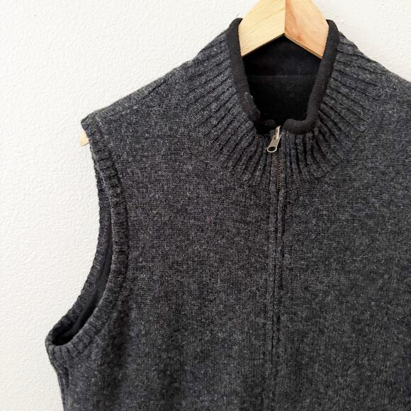 PENDLETON WOOLEN MILLS | Knit Gray Black Reversible Vest Wool Fleece | Large - Picture 2 of 5